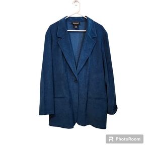 *2 for $30* Vintage Teal Longline Faux Suede Blazer Jacket - Lightweight
